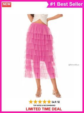 Women's Elastic Waist Tiered Layered Mesh Tulle Tutu A-line Long Skirt